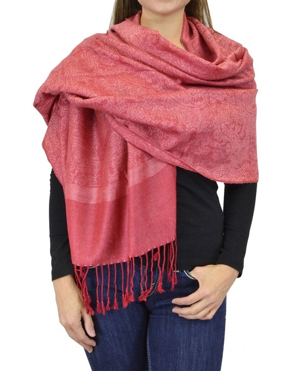 Belle Donne Jacquard Paisley Pashmina Soft Elegant Wrap Shawl Stole Scarf - Fuschia Pink - CU129949NU7