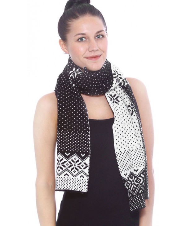 Women's Winter Thick Cable Knit Wrap Chunky Warm Crochet Snowflake Ski Scarf - Black - CY188WIS9QI