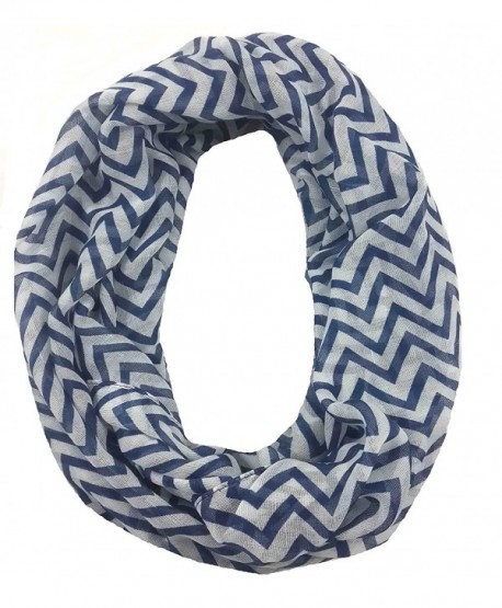 Lina & Lily Zig Zag Chevron Print Infinity Loop Scarf Small Size Lightweight - Navy/White - CC11Q0KQFY1