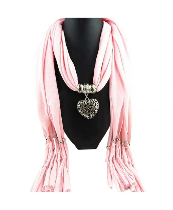 Vovotrade Women Winter Heart Gemstone Necklace Scarf Lady Tassel Warm Scarves - Pink - CT12O12TL9F