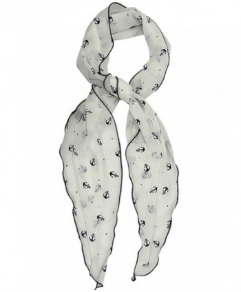 Lightweight Anchor Print Skinny Scarf Tie - White - CB12HJP8WHD