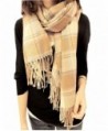 Xinliya Cashmere Large Chequered Plaid Checked Tartan Scarf Wrap Shawl - Beige - CN11R7UXY97