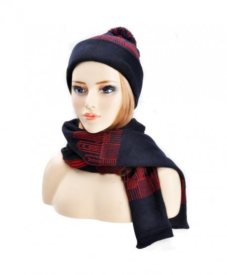 ZLYC Womens Teens Winter Warm Pompom Beanie Hat Skull Cap and Scarf Set - Navy - CD12MNQV0R7