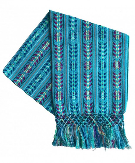 Mexican Handmade Colorful Rebozo Shawl - Cyan - CL187QXEKDT