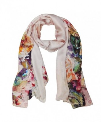 Wrapables Luxurious 100% Charmeuse Silk Floral Painting Long Scarf with Hand Rolled Edges- Roses in Bloom - CV11JY346KB