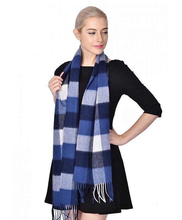ADVANOVA Ideal Gift for Women 100% Wool Plaid Spring Shawl Blanket Scarf Gift Box - Blue White (Gift Box) - CF186D9ML3E