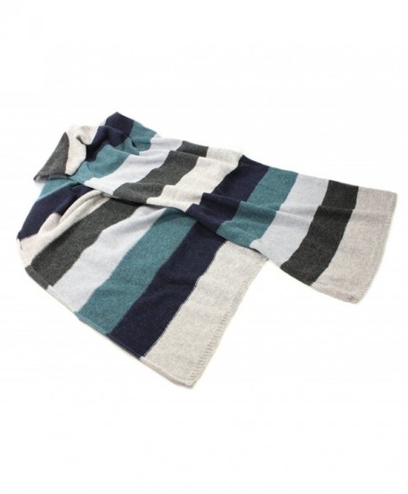 Striped Scarf Long 100% Lambswool 72" x 15" - Grey/Teal - CF17YHZ9WES