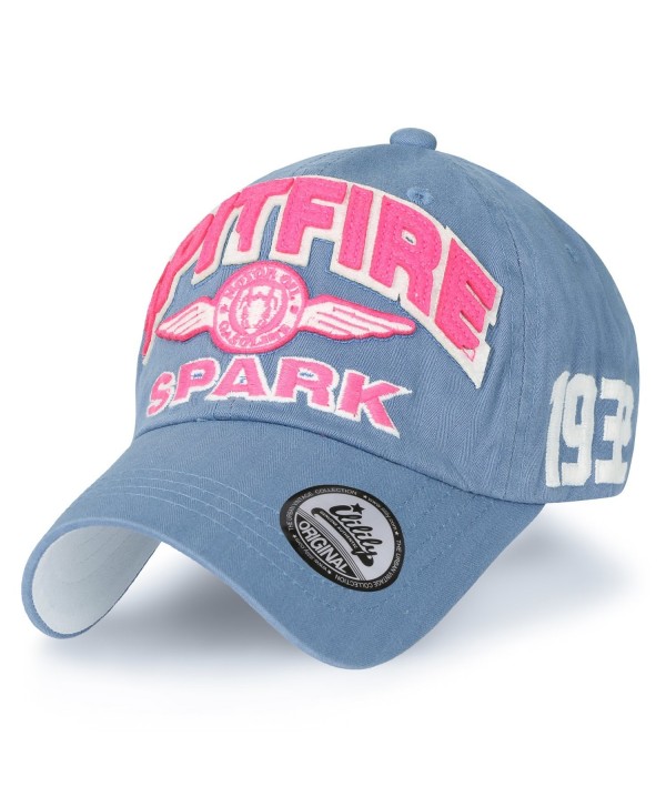 ililily Spitfire Patch Baseball Cap Washed Cotton Casual Adjustable Trucker Hat - Sky Blue - C8188HM7E5C