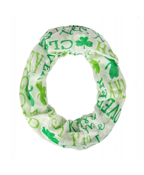 St. Patrick's Day Irish Infinity Circle Scarf with Clover Shamrock Pattern - White - C512O28UM63