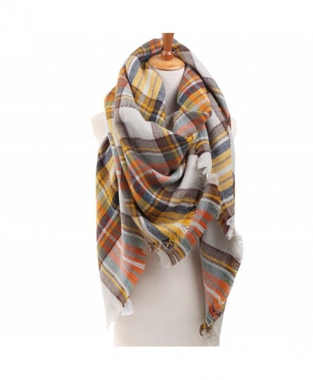 Plaid Checked Tartan Scarf Wrap Shawl - Grey Orange - C71267ZVCQJ