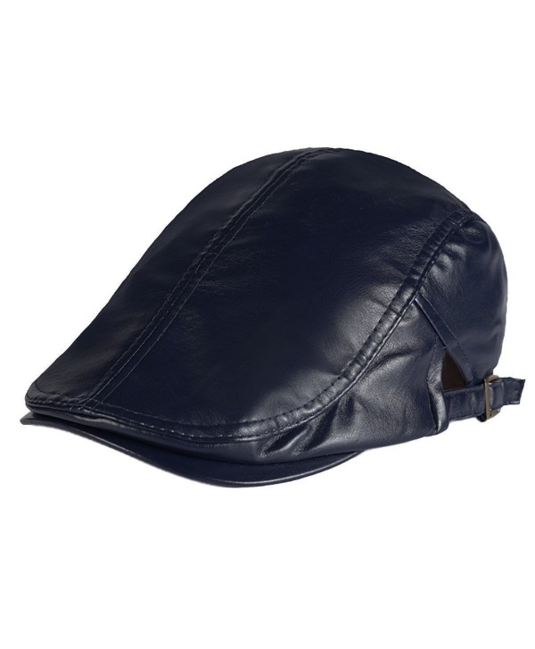 Men PU Leather Duckbill Cap Vintage Ivy Newsboy Cap Flat Cap Cabby Hat - Blue - CX12NR10FJJ