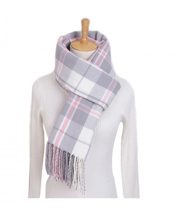 WETOO Women's Classic Cashmere Winter Tartan Scarf Warm Scarves Shawl Cape - Light Grey - C1189IZM6Y2