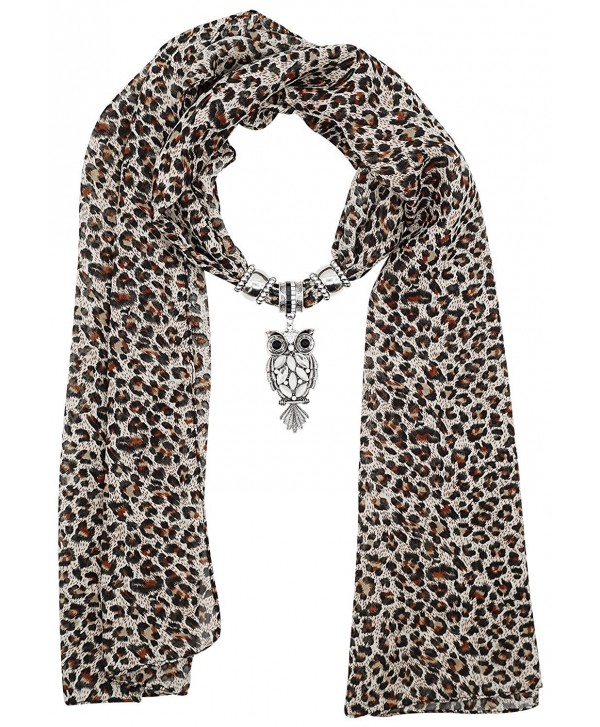 Leopard Print Long Scarf with Pendant Jewelry Charm - Owl - CH189U85885