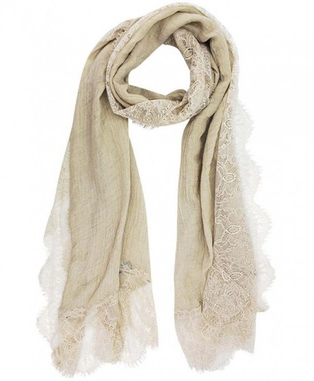 Gauzy Lightweight Spring Scarf With Lace Trim - Taupe - CG12NB55QY4