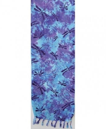 Batik Scarf Teal Dragonflies Purple