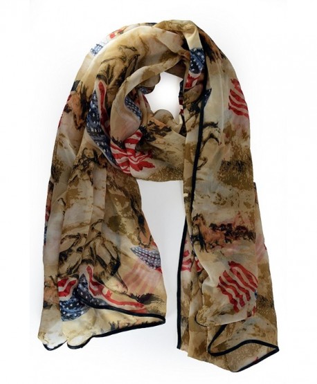 VegasHorizon Fashion Lightweight Scarf with Horse & American Flag Pattern - Khaki - CM1266KY7DZ