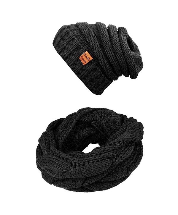 Winter Scarfs Knit Infinity Scarf Women & Men Circle Loop Scarves Hat Set - Black - CW1868M523L