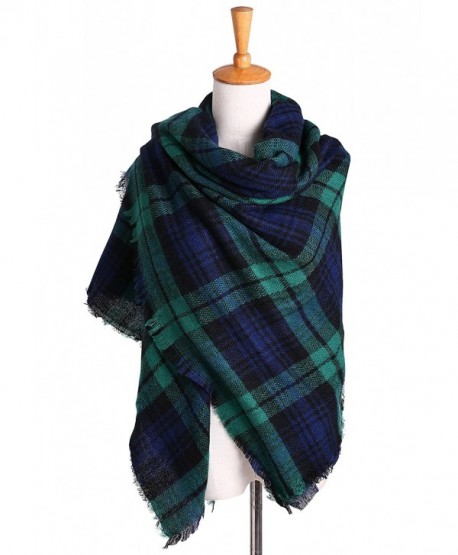 Women's Oversized Plaid Blanket Scarf Checked Warm Tartan Pashmina Wrap Shawl - Green - CU18646I99U