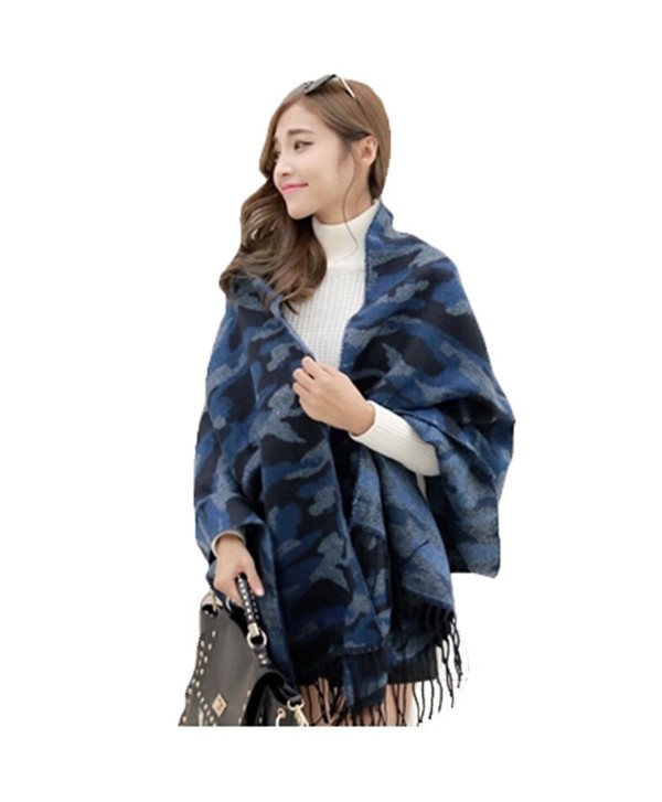 Unisex Korean Autumn Winter Camouflage Knit Tassel Scarf Shawl Oversized Wrap - Blue - CL11T8PQ5IL