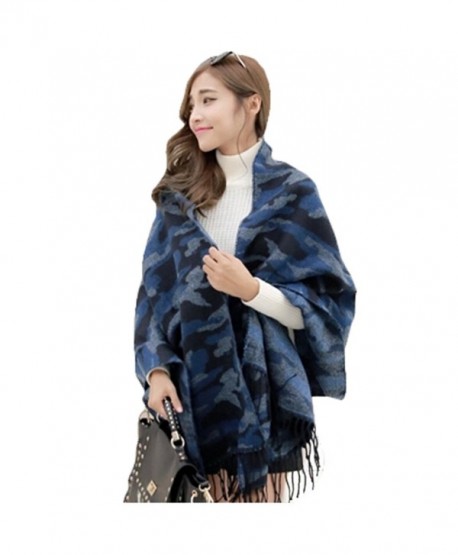 Unisex Korean Autumn Winter Camouflage Knit Tassel Scarf Shawl Oversized Wrap - Blue - CL11T8PQ5IL