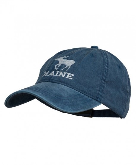 Maine State Moose Embroidered Washed Dyed Cap - Navy - CV11P5HWJZJ
