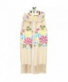 LOUISE&FIONA Women Scarves Floral Embroidery Tassels Cashmere Feel Scarf Wrap Shawl - Beige - CA187EU20OY