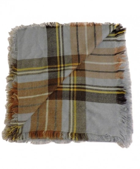 Water Gypsy Trendy Fashion Plaid Scarf Oversized Blanket Shawl for Winter - Light Blue and Tan - CD186QALO0R