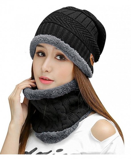 HindaWi Womens Slouchy Beanie Winter Hat Knit Warm Snow Ski Skull Cap - _Hat and Scarf(black) - CG186278NAH