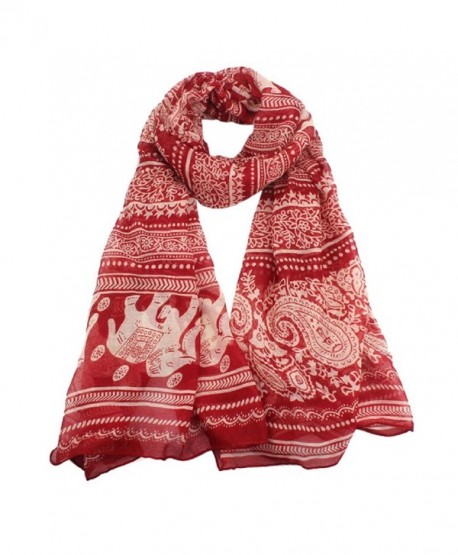 Sunward Women Lady Elephant Print Soft Long Shawl Wrap Scarf Pashmina Stole - Red - C5122V6CBIV