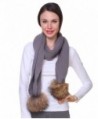 Ferand Ladies Women's Knitted Wool Scarf with Detachable Genuine Raccoon Fur Pom poms - Gray - C912N26B56W