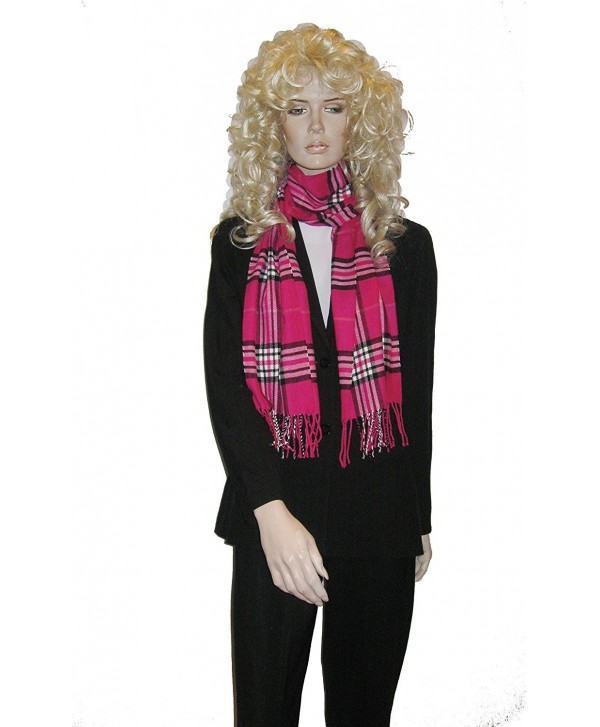 Cashmere Feel Unisex Pashmina Scarf in Checks and Plaid (FUCHSIA) - Fuchsia - C6115LTC0IH