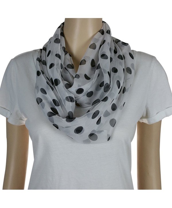 Silk Like Infinity Scarf Soft and Silky for Warm Weather - Polka Dot- White and Black - CJ11ZDBTMV1