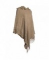 Tickled Pink Womens Knitted Batwing Poncho Pullover Top With Hoodie Fringe Ladies Shawl Scarf - Taupe - C4185YLDNRZ