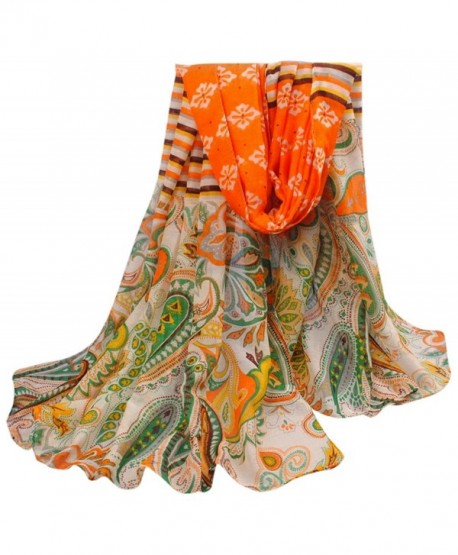 Multi Color Hovsgol Design Voile Pashmina Shawl Scarf Wrap Stole CJ Apparel NEW - Orange & Green - CO11QFD5VZ7