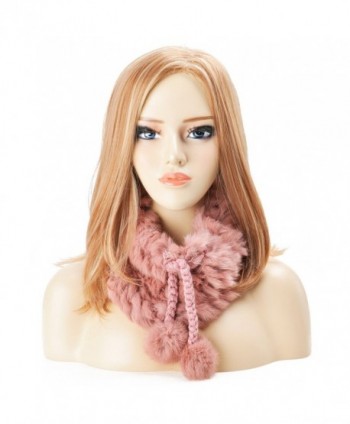 ZLYC Women Rex Rabbit Fur Two Way Use Neck Warmer Scarf Beanie Hat with Adjustable Drawstring - Pink - CB12LAMNL85