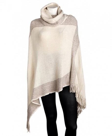 Sportoli Women's Thick Warm Knitted Winter Shawl Cape Poncho Wrap with Cowl Neck - Tan - CN11R9T87TD