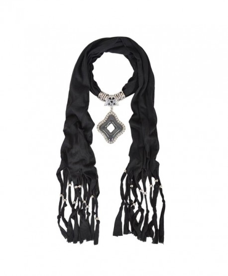 Elegant Diamond Charm Pendant Jewelry Necklace Scarf - Different Colors Avail - Black - C9129J4O3M5