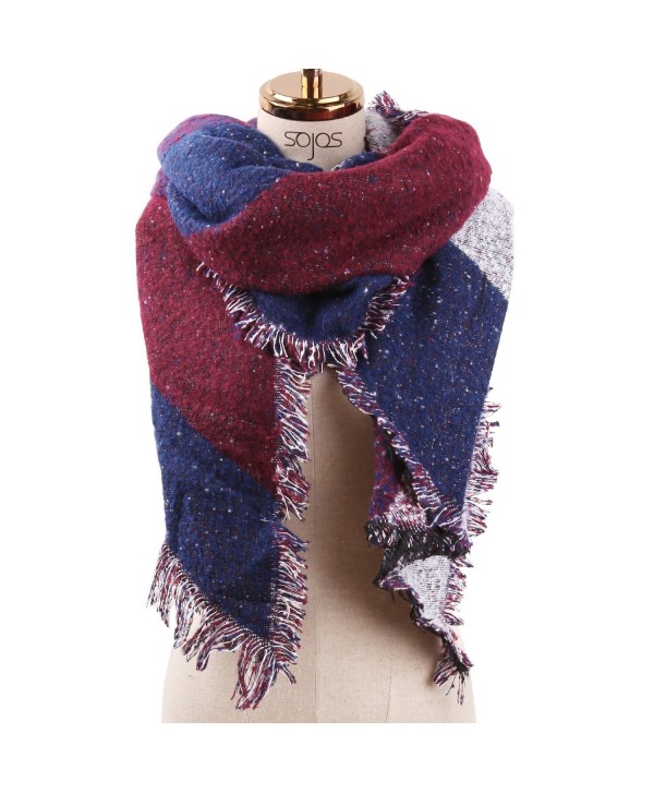 SOJOS Stylish Warm Womens Cape Scarves Plaid Tartan Scarf with Tassels SC314 - C3 Burgundy&navy Plaid - CK187DMUK9E