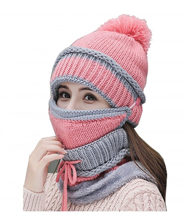 Womens Beanie Hat Scarf Mask 3 In 1 Set- Winter Warm Slouchy Knit Cap ...