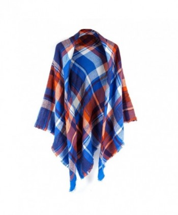 Women's Cozy Tartan Scarf Wrap Shawl Neck Stole Warm Plaid Checked Pashmina - Blue/Orange - C4186GUD6WX