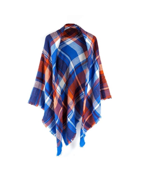 Women's Cozy Tartan Scarf Wrap Shawl Neck Stole Warm Plaid Checked Pashmina - Blue/Orange - C4186GUD6WX