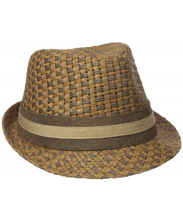 Henschel Men's Paper Straw Fedora with Two Tone Band - Brown - CM17YR8GRR4