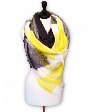 KnitPopShop Blanket Scarf Striped Oversized Plaid Tartan Scarves - Yellow and Black - CS186QN54DR