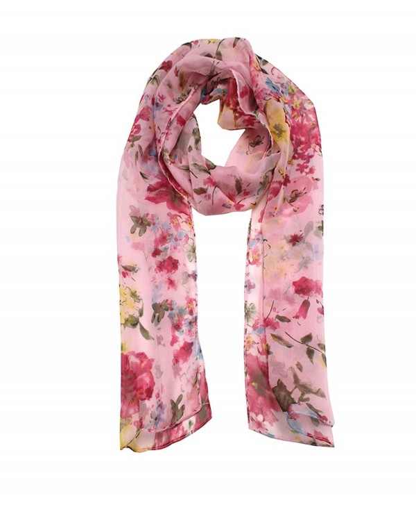 Modadorn 214 Misty Flower Chiffon Scarf - Pink - CL11KL18IO5