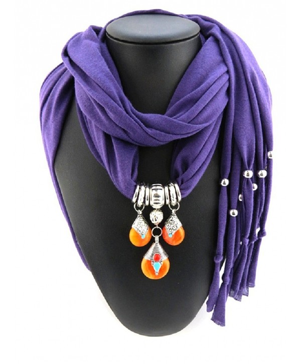 Ysiop Women Dacron Solid Tassel Necklace Scarf Pendant Shawl - Purple - C912GEASL5B