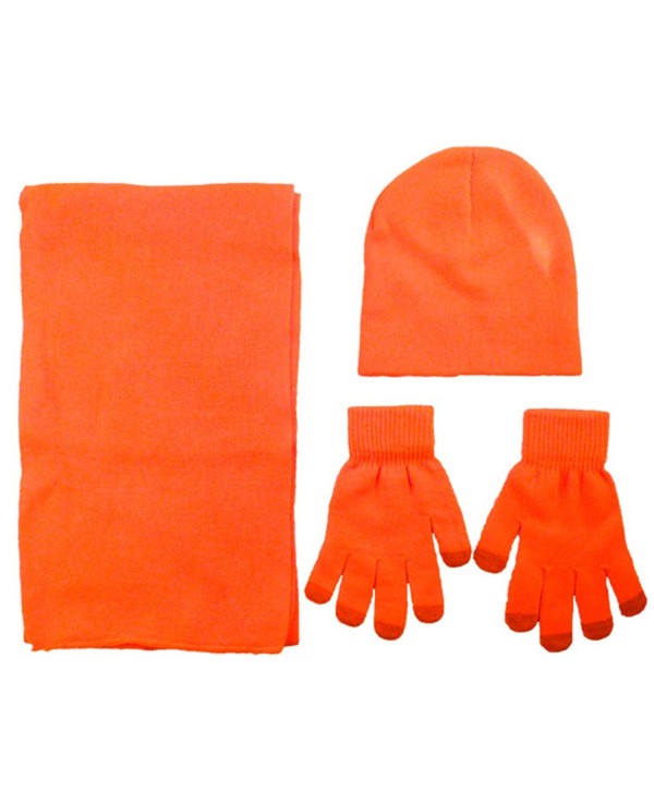 AshopZ Adult Acrylic knit set- Scarf Beanie and Touchscreen Gloves - Orange - CL11PVPOZI9