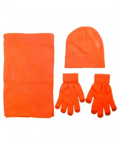 AshopZ Adult Acrylic knit set- Scarf Beanie and Touchscreen Gloves - Orange - CL11PVPOZI9