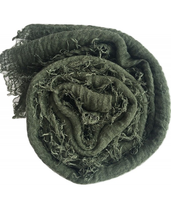 Crimp Frayed Edges Crinkle Maxi Scarf Cotton Hijab Scarves UK - Crinkle Olive 40 - C41839KERHU