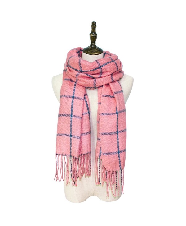 Hippih Women's Tassels Soft Plaid Scarf Winter Large Warm Blanket Wrap Shawl - Pink - CF186DI306Y