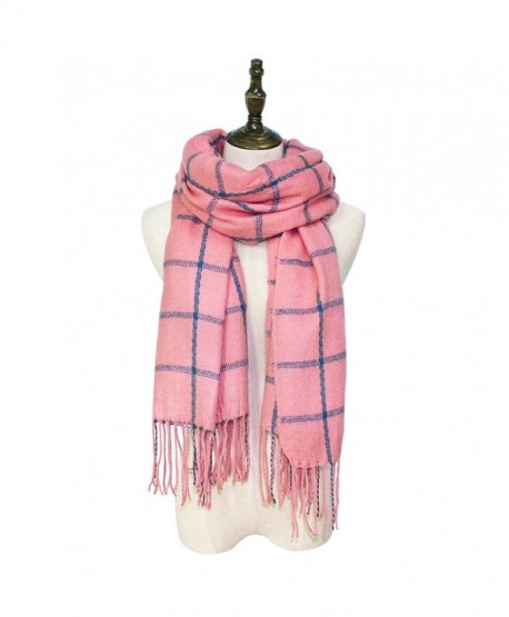 Hippih Women's Tassels Soft Plaid Scarf Winter Large Warm Blanket Wrap Shawl - Pink - CF186DI306Y